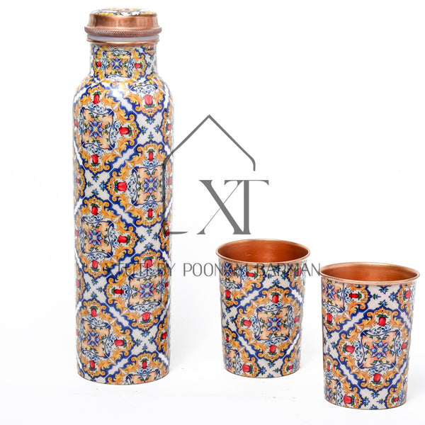 Baroque copper tumblers with bottle set