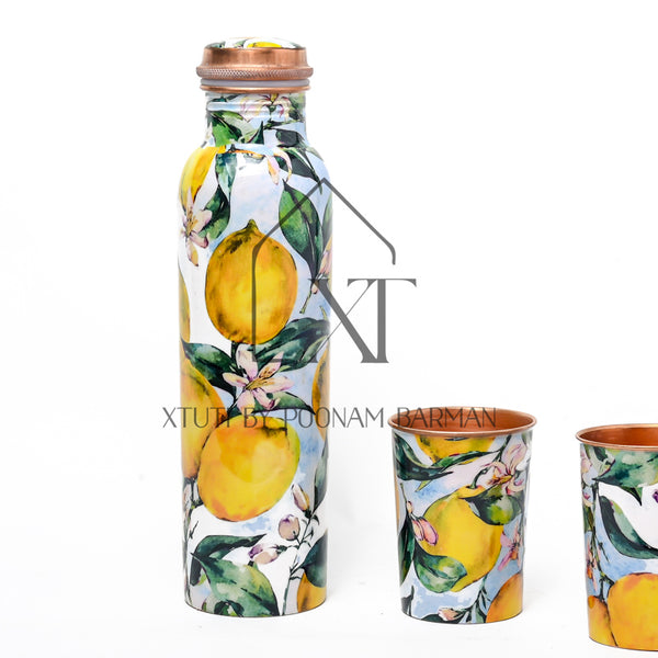 Lemon copper tumblers and bottle set